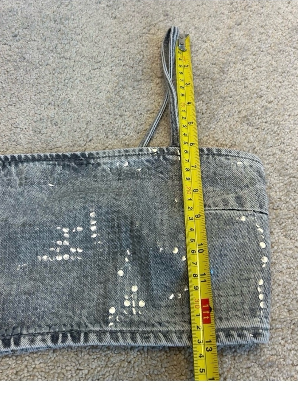 Zara TRF gray foil sequin embellished denim jean crop top sparkly S NWOT - Picture 12 of 13